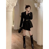 Eleganter Retro-Hepburn-Blazer für Damen – Modischer schwarzer Blazer mit asymmetrischer Taille, inklusive kostenlosem Gürtel, Frühjahrskollektion 2024