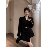 Eleganter Retro-Hepburn-Blazer für Damen – Modischer schwarzer Blazer mit asymmetrischer Taille, inklusive kostenlosem Gürtel, Frühjahrskollektion 2024